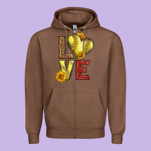 Western Love Softball Zipper Hoodie Designed By Lillyallendesigns