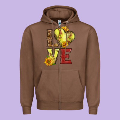 Western Love Softball Zipper Hoodie Designed By Lillyallendesigns