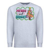 Heather Grey merry and bright christmas tree Premium Sweatshirt - MaliasSmallBusiness