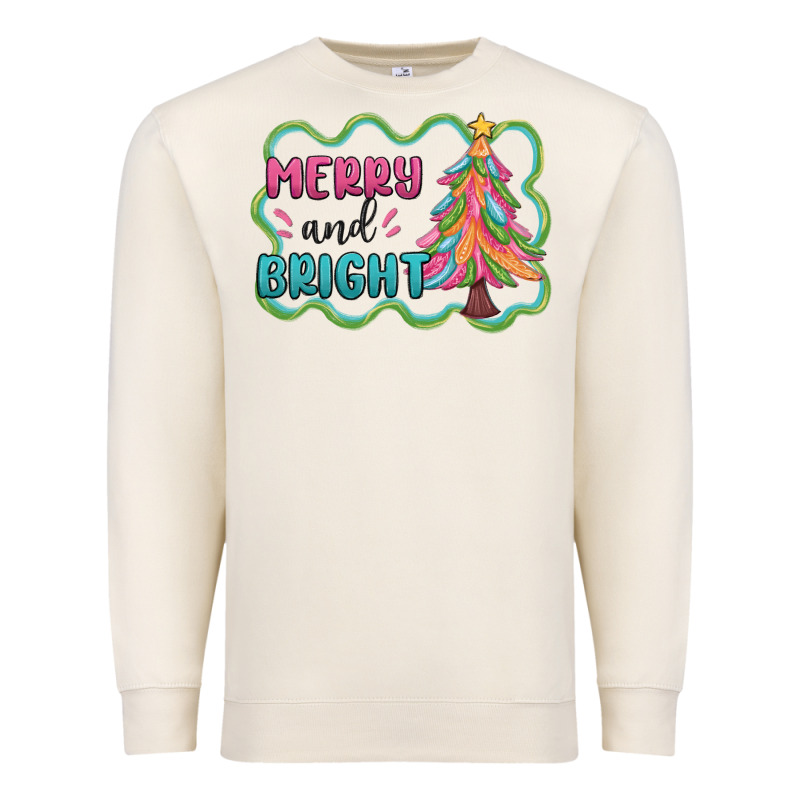 Merry And Bright Christmas Tree Premium Sweatshirt by MaliasSmallBusiness | Teevron