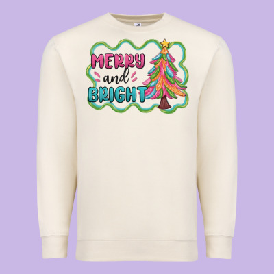 Merry And Bright Christmas Tree Premium Sweatshirt Designed By Maliassmallbusiness