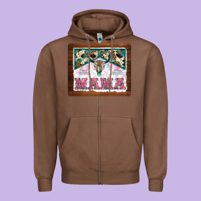 Western Bull Skull Mama Mousepad Zipper Hoodie Designed By Barkaloodesign