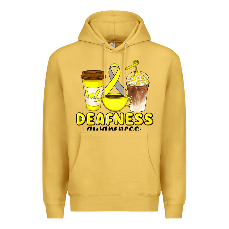 Deafness Awareness Coffee Cups Premium Hoodie by Artiststas | Teevron
