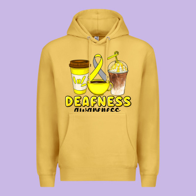 Deafness Awareness Coffee Cups Premium Hoodie Designed By Artiststas