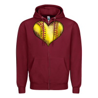 Burgundy softball heart Zipper Hoodie - LillyAllenDesigns