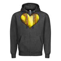 Charcoal Heather softball heart Zipper Hoodie - LillyAllenDesigns