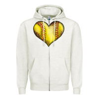 Oatmeal Heather softball heart Zipper Hoodie - LillyAllenDesigns