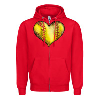 Red softball heart Zipper Hoodie - LillyAllenDesigns