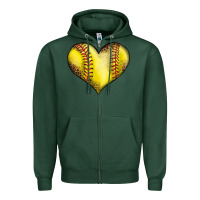 Sports Green softball heart Zipper Hoodie - LillyAllenDesigns