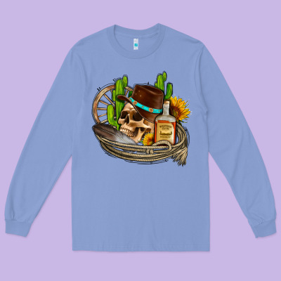 Cowboy Cactus  Sunflowers Whiskey Long Sleeve Tee Designed By Adodesignshop