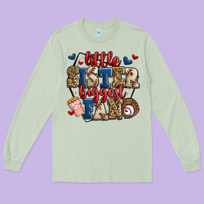 Little Sister Biggest Fan Baseball Long Sleeve Tee Designed By Jasminsmagicworld