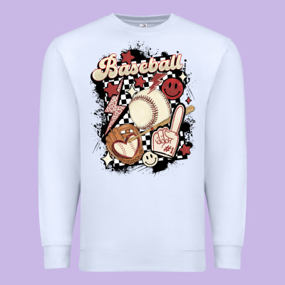 Checkered Retro Baseball Premium Sweatshirt Designed By Maliassmallbusiness