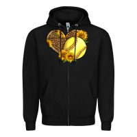 Black Softball Heart With Sunflowers Zipper Hoodie - LillyAllenDesigns