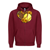Burgundy Softball Heart With Sunflowers Zipper Hoodie - LillyAllenDesigns