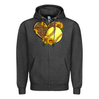 Softball Heart With Sunflowers Zipper Hoodie | Teevron