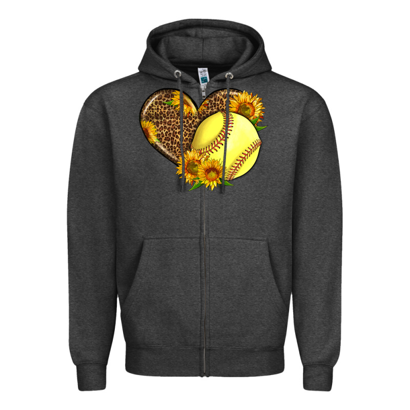 Softball Heart With Sunflowers Zipper Hoodie by LillyAllenDesigns | Teevron