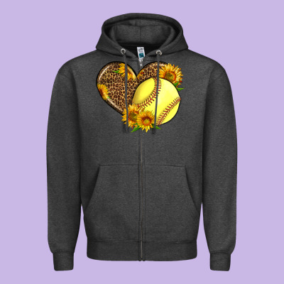 Softball Heart With Sunflowers Zipper Hoodie Designed By Lillyallendesigns