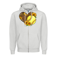 Dove Grey Softball Heart With Sunflowers Zipper Hoodie - LillyAllenDesigns