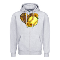 Heather Grey Softball Heart With Sunflowers Zipper Hoodie - LillyAllenDesigns