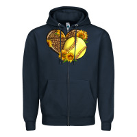 Navy Softball Heart With Sunflowers Zipper Hoodie - LillyAllenDesigns