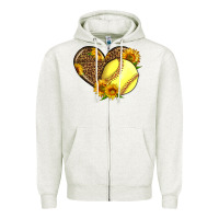 Oatmeal Heather Softball Heart With Sunflowers Zipper Hoodie - LillyAllenDesigns