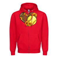 Red Softball Heart With Sunflowers Zipper Hoodie - LillyAllenDesigns