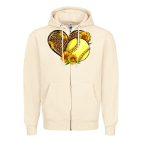 Sandshell Softball Heart With Sunflowers Zipper Hoodie - LillyAllenDesigns