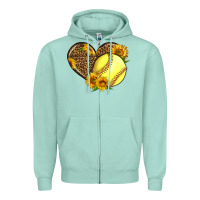 Seafoam Softball Heart With Sunflowers Zipper Hoodie - LillyAllenDesigns