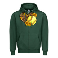 Sports Green Softball Heart With Sunflowers Zipper Hoodie - LillyAllenDesigns