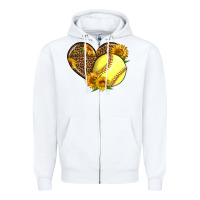 White Softball Heart With Sunflowers Zipper Hoodie - LillyAllenDesigns