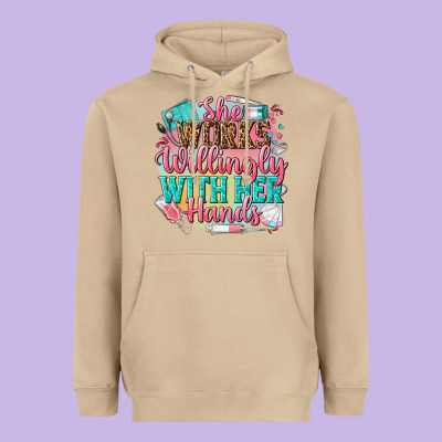 She Works Willingly With Her Hands Heavyweight Hoodie Designed By Nancycooperartshop