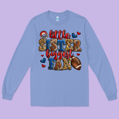 Little Sister Biggest Fan American Football Long Sleeve Tee Designed By Jasminsmagicworld