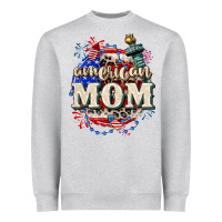 Heather Grey American Mom 4th of July Heavyweight Sweatshirt - CowGirlArtShop