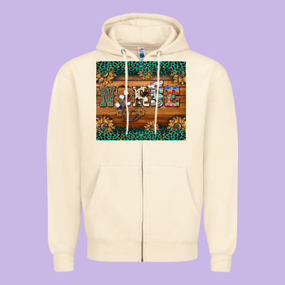 Western Nurse Glitter Leopard Sunflowers Zipper Hoodie Designed By Barkaloodesign