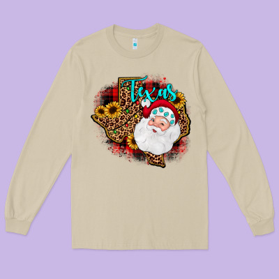 Santa Texas Map Long Sleeve Tee Designed By Jahusdesignshop