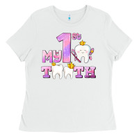 White my first tooth with teeth for girls Ladies Tee - AdoDesignShop