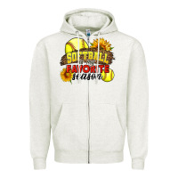 Oatmeal Heather Softball Is My Favorite Season Zipper Hoodie - LillyAllenDesigns