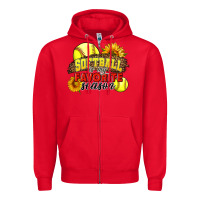Red Softball Is My Favorite Season Zipper Hoodie - LillyAllenDesigns
