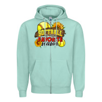 Seafoam Softball Is My Favorite Season Zipper Hoodie - LillyAllenDesigns