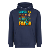 Navy saved by grace through faith Heavyweight Hoodie - NancyCooperArtShop