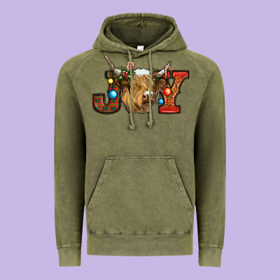 Christmas Joy Cow Vintage Hoodie Designed By Ranaportraitstore
