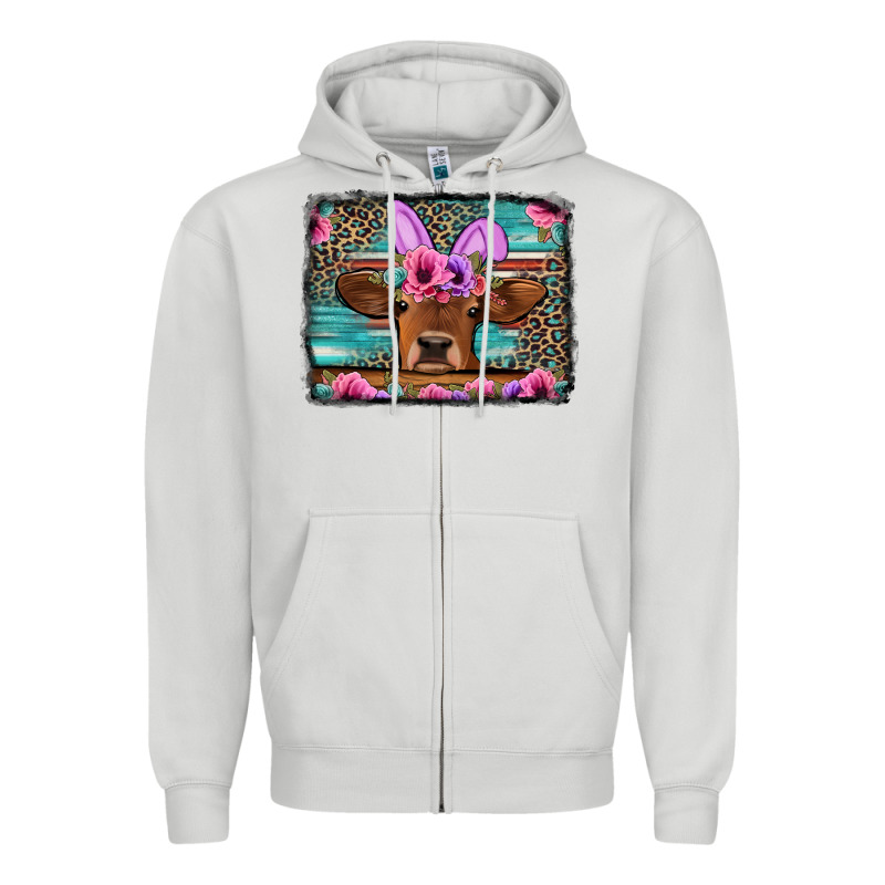 Easter Floral Leopard Cow Zipper Hoodie by Jasminsmagicworld | Teevron
