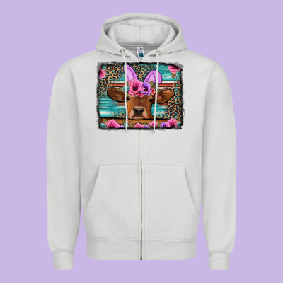 Easter Floral Leopard Cow Zipper Hoodie Designed By Jasminsmagicworld