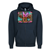 Navy easter floral leopard cow Zipper Hoodie - Jasminsmagicworld