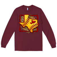 Burgundy leopard softball texas map Long Sleeve Tee - Jasminsmagicworld