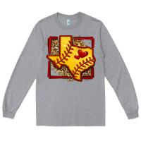 Heather Grey leopard softball texas map Long Sleeve Tee - Jasminsmagicworld