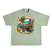 Oil Green farm truck farm animals Urban Heavy Tee - FaDigitalArtStudio