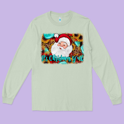 It's Christmas Y'all Background Long Sleeve Tee Designed By Jahusdesignshop