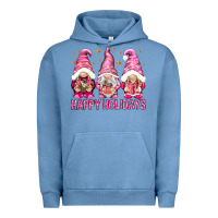 Pigment Pebble Blue Happy holidays with gnomes Urban Hoodie - NancyCooperArtShop