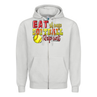 Dove Grey Eat Sleep Softball Repeat Zipper Hoodie - LillyAllenDesigns